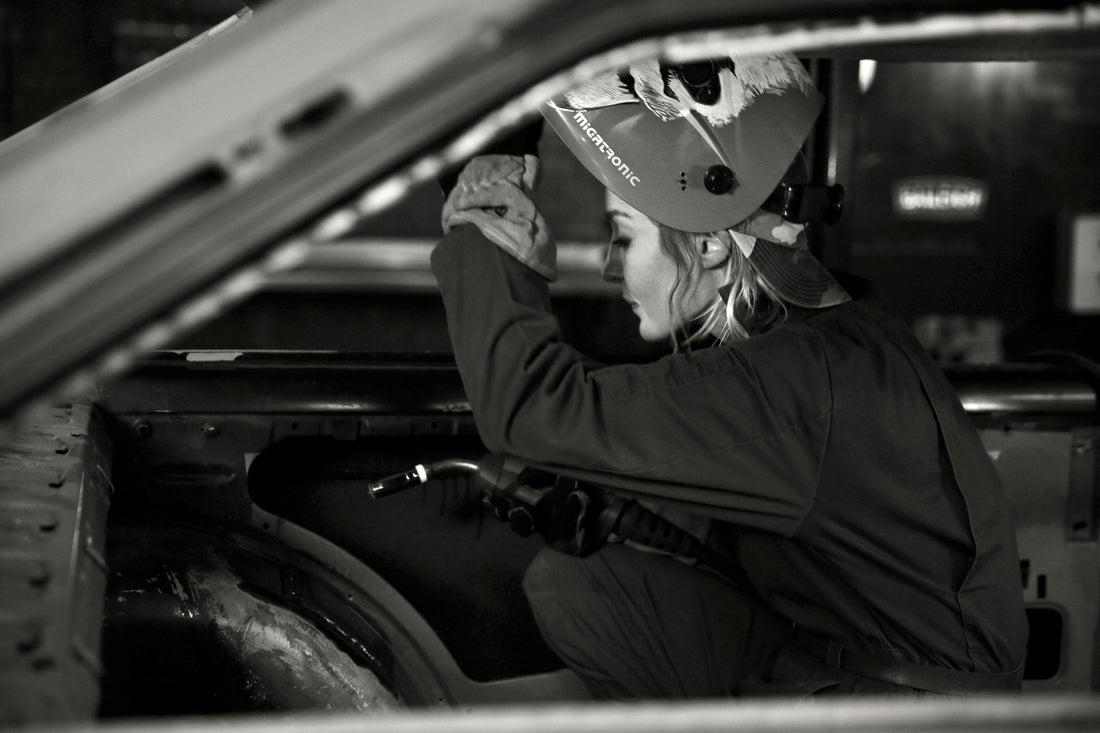 Behind the scenes filming for Goblin Works Garage during a welding shoot. 