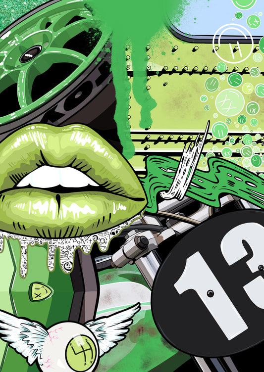 13. Green Machine - Signed Limited Edition Automotive Art Print by Helen Stanley