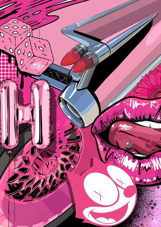 13. Pink Cadillac – Signed Limited Edition Automotive Art Print by Helen Stanley