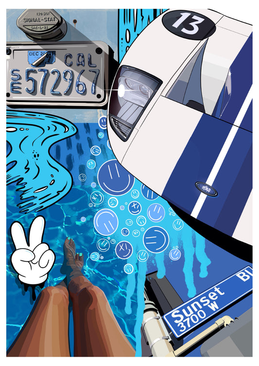 13. Sunset Boulevard Blue – Signed Limited Edition Automotive Art Print by Helen Stanley
