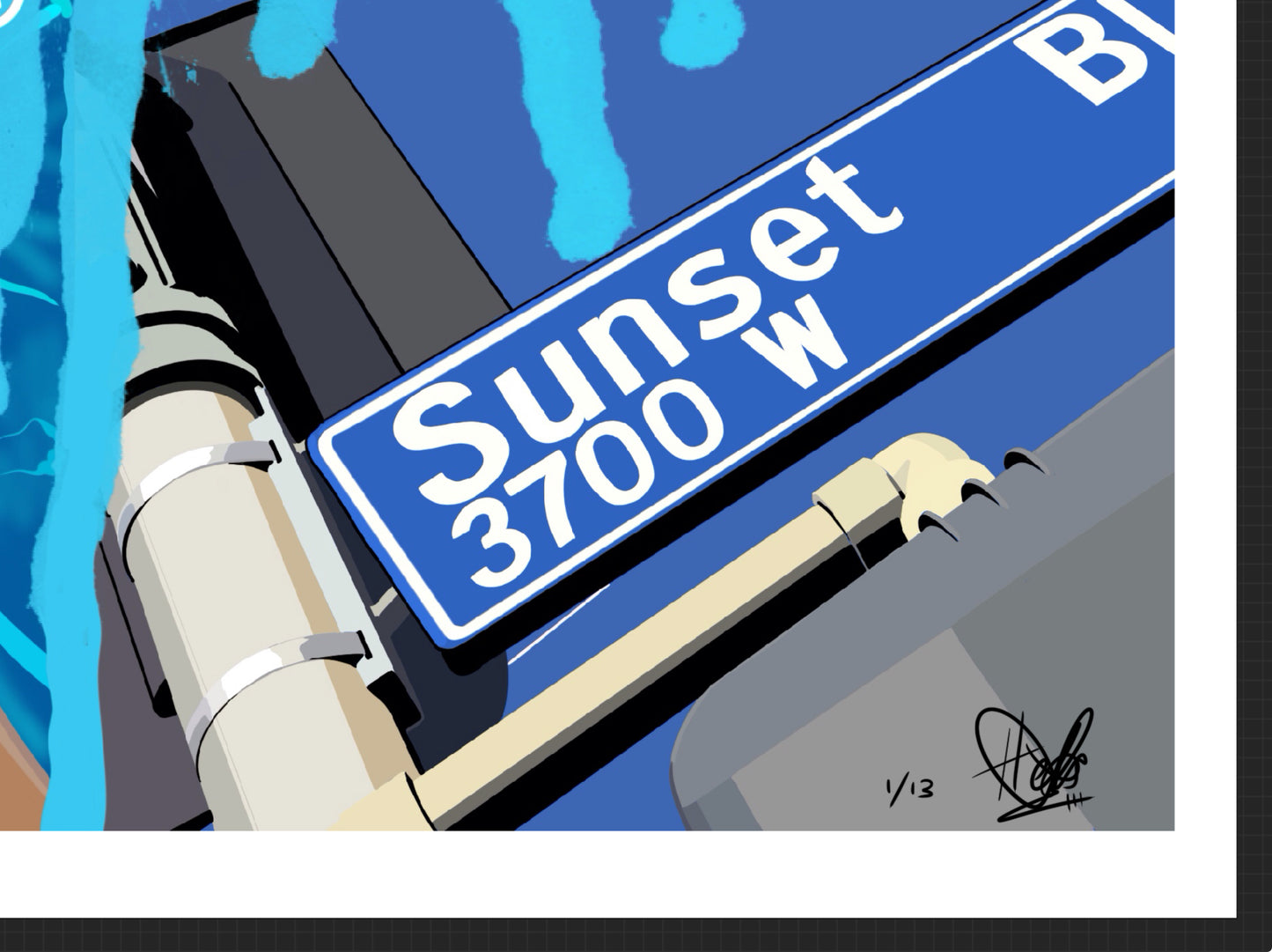 13. Sunset Boulevard Blue – Signed Limited Edition Automotive Art Print by Helen Stanley