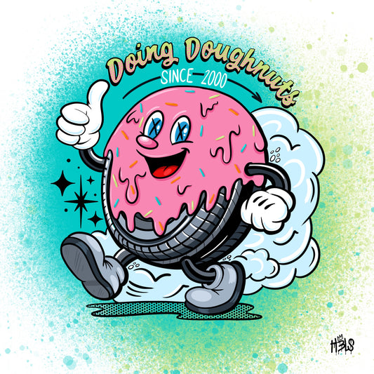 Doing Doughnuts Since 2000 Poster Print - Retro Car Culture Artwork | HELS
